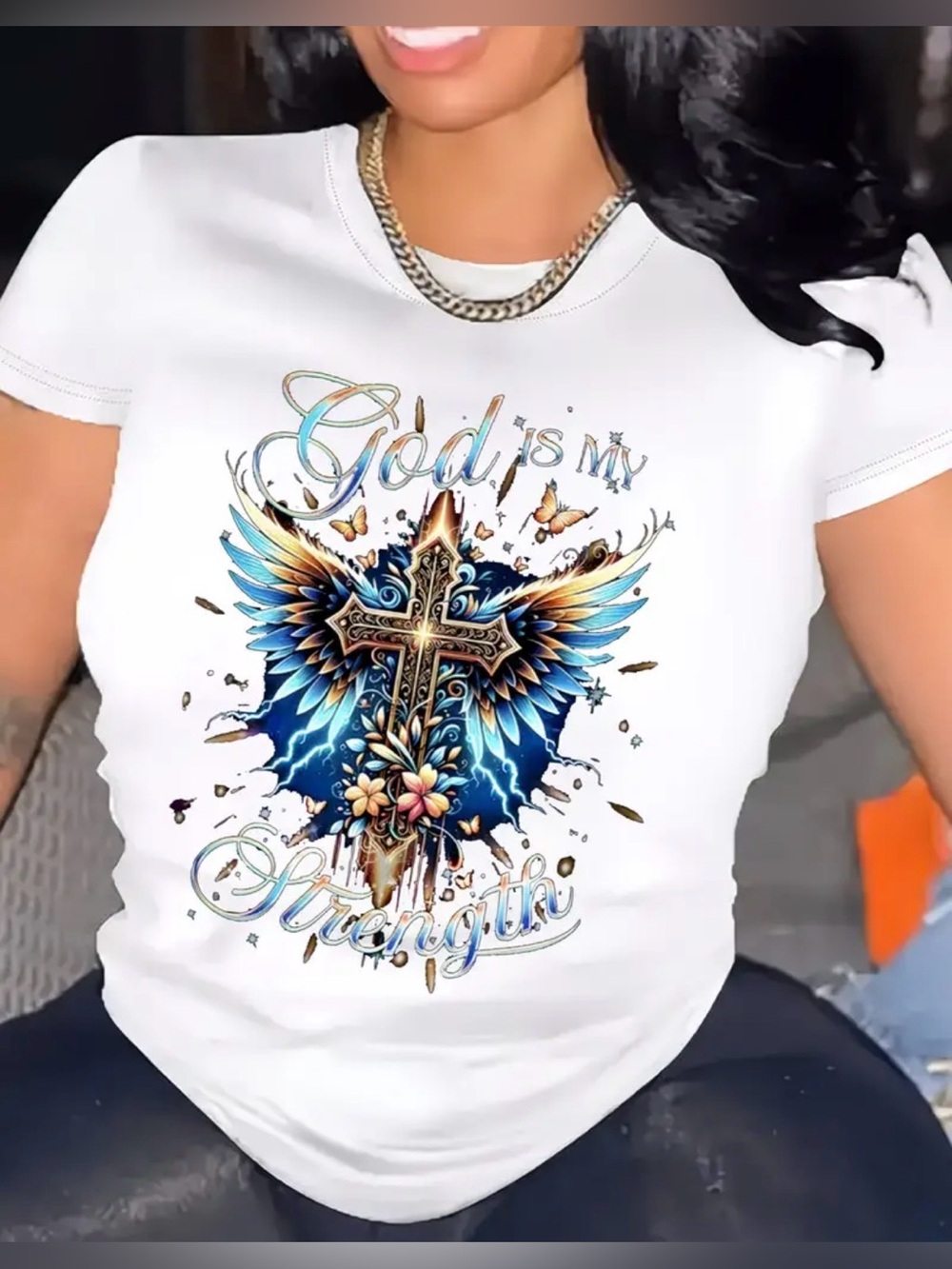 Graphic Tee Women XL God is my Strength NWOT